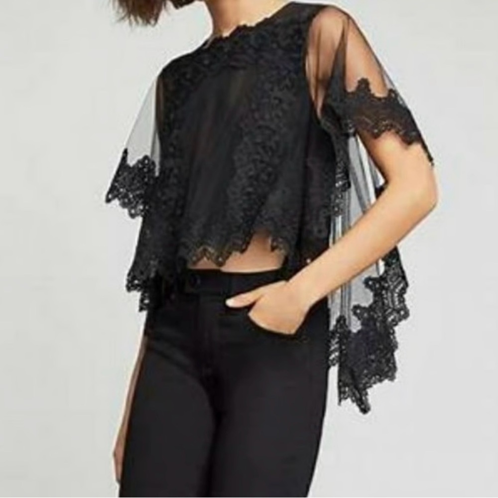 BCBGMAXAZRIA Tulle and Lace Blouse - Picture 2 of 11
